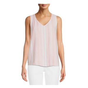 Time and Tru Large Pink White V Neck Sleeveless Blouse